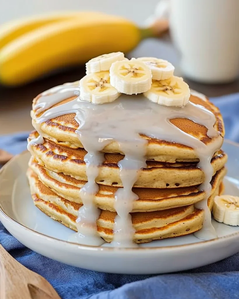 Banana Bread Pancakes with Cream Cheese Glaze