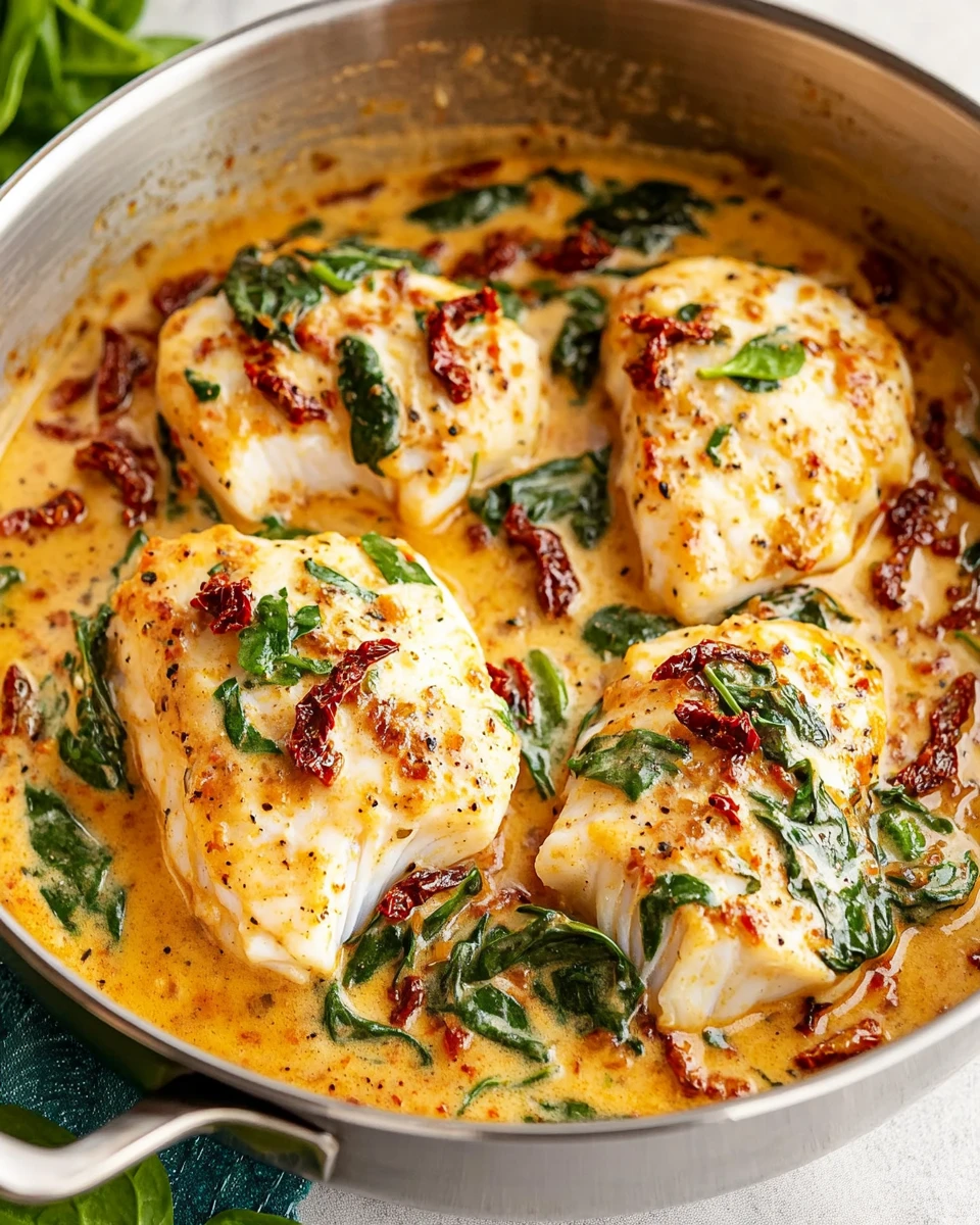 Creamy Keto Tuscan Cod with Spinach and Sun-Dried Tomatoes