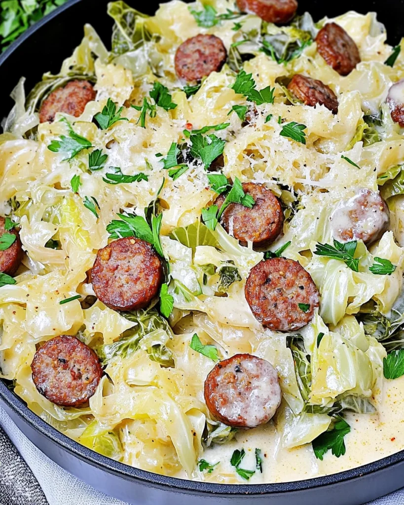 Keto TikTok Cajun Sausage Cabbage Alfredo