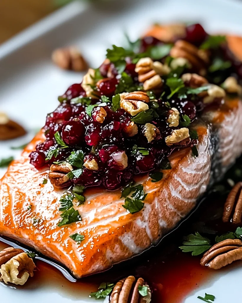 Baked Salmon with Cranberry Salsa and Pecans