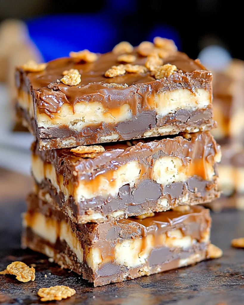 No Bake Crispy Snickers Bars