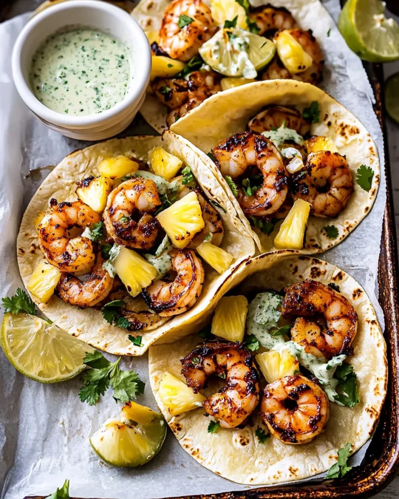 Sheet Pan Jalapeño Pineapple Shrimp Tacos