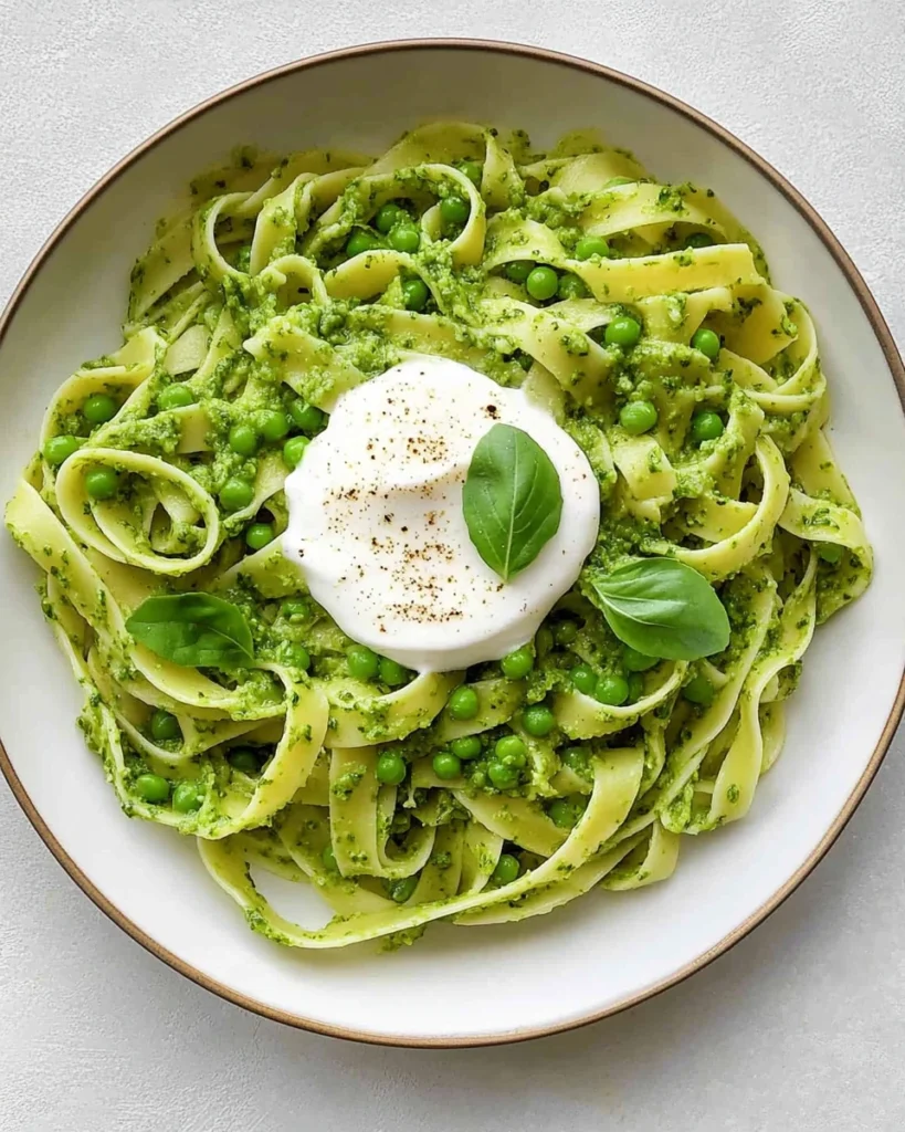 Tagliatelle with Pea Pesto and Crème Fraîche