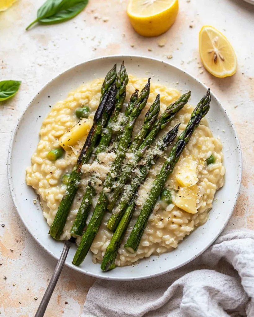 Asiago Lemon Risotto with Grilled Garlic Asparagus