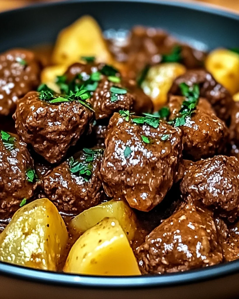Slow Cooker Garlic Butter Beef Bites & Potatoes