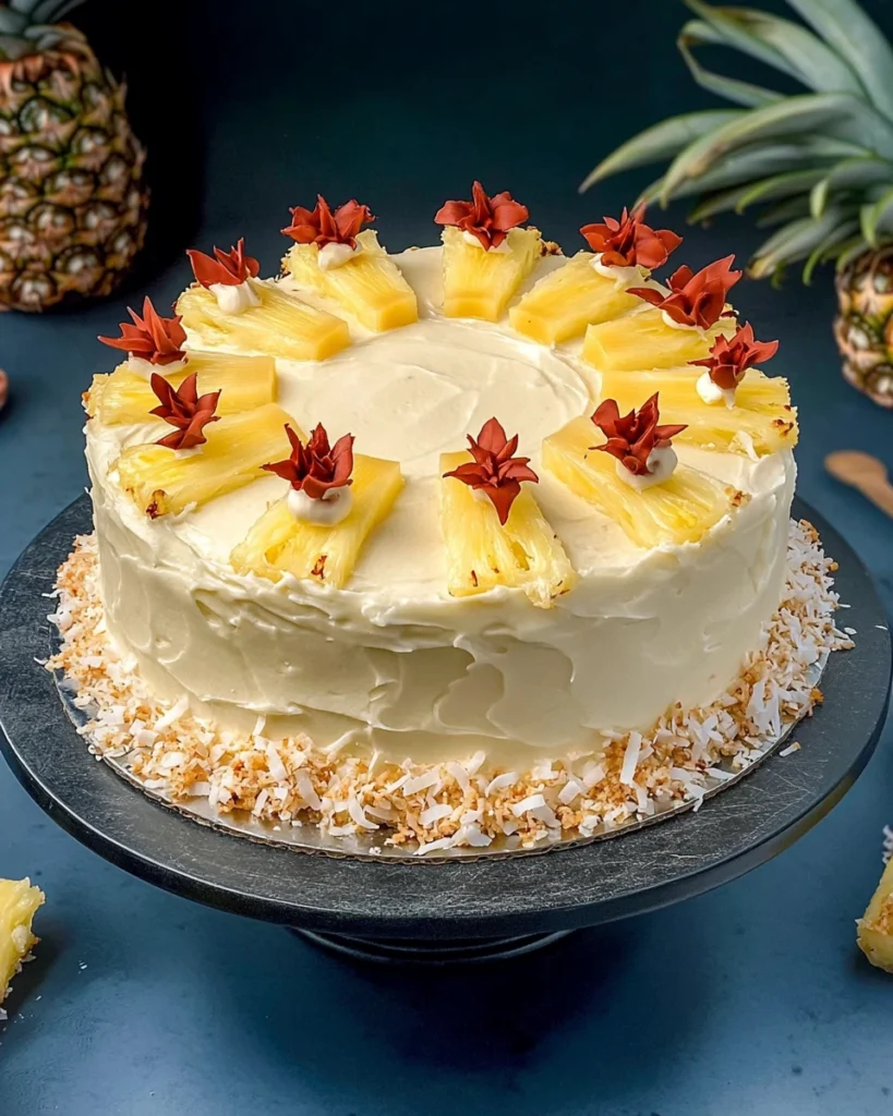 Toasted Coconut Pineapple Cake with White Chocolate Frosting