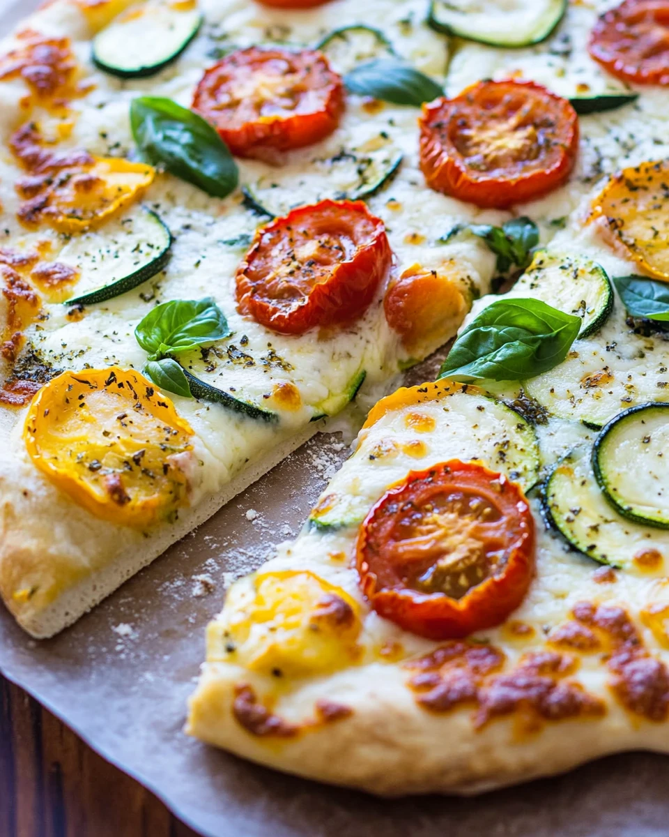 White Pizza with Tomatoes, Basil, and Zucchini