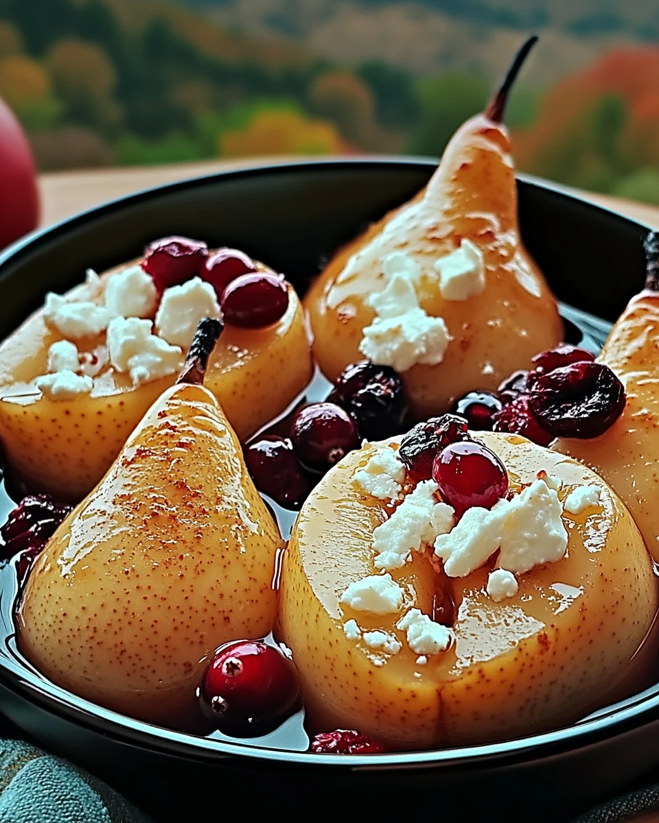 Baked Pears with Feta, Honey, and Cranberries
