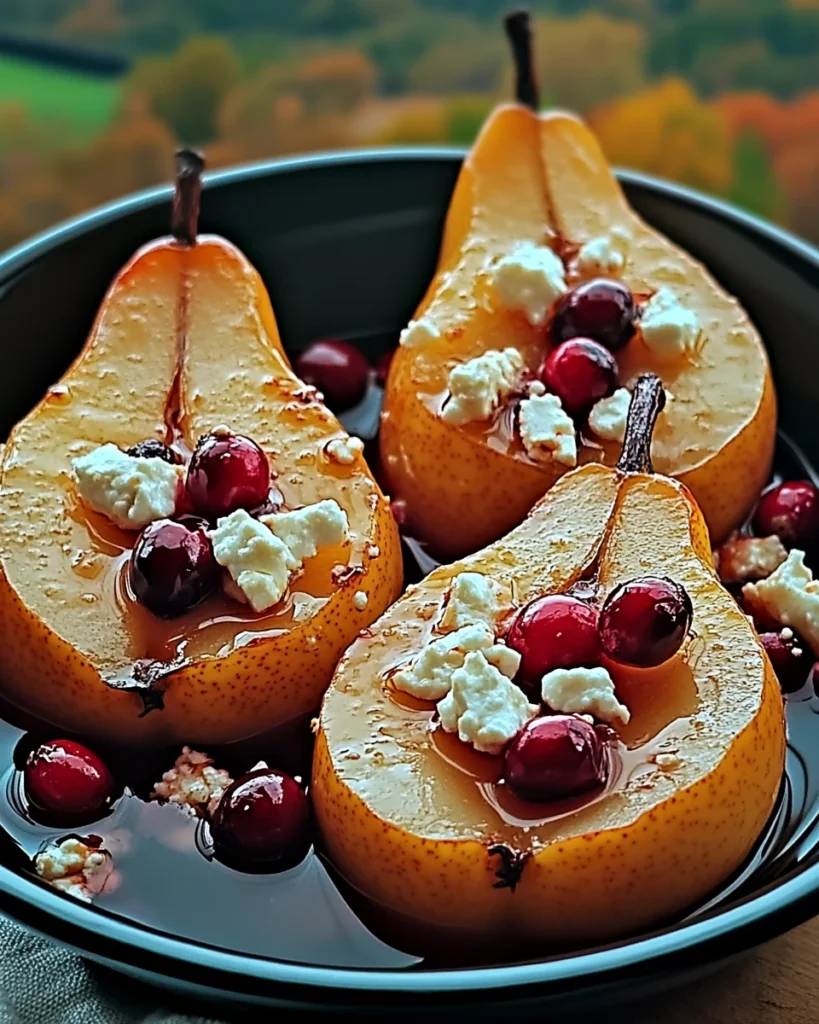 Baked Pears with Feta, Honey, and Cranberries