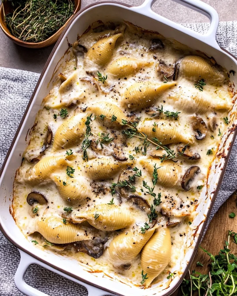 Creamy White Wine Mushroom Stuffed Shells