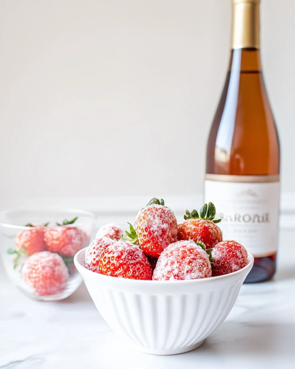 Step-by-Step: "Coating rosé-soaked strawberries in sugar for boozy dessert