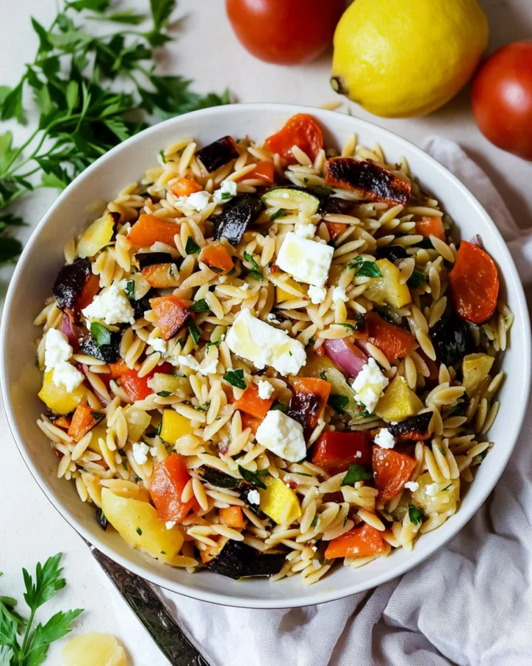 Lemon Orzo Pasta Salad with Feta and Roasted Vegetables