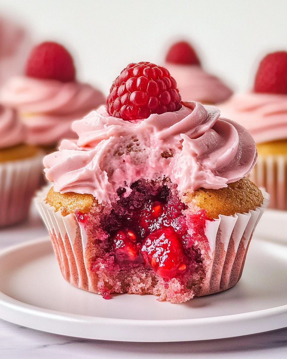 Raspberry Cupcakes with Raspberry Filling and Russian Buttercream