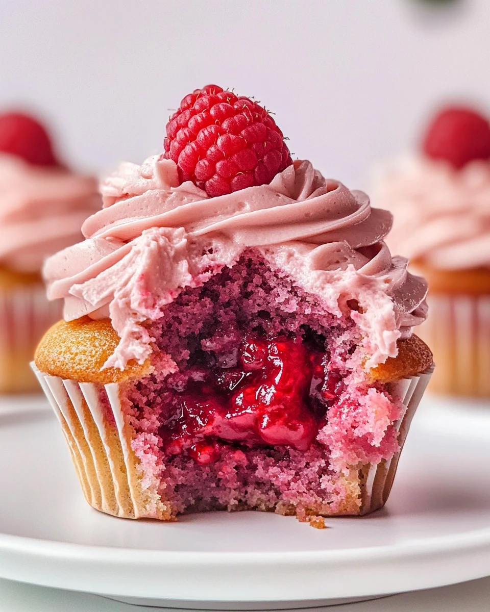 Raspberry Cupcakes with Raspberry Filling and Russian Buttercream