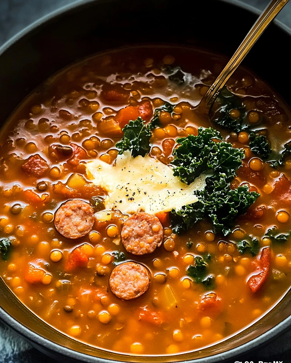Sausage Lentil Soup with Parmesan and Kale