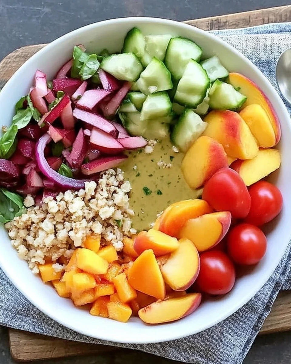 Summer Salad Bowl with Peach Basil Vinaigrette