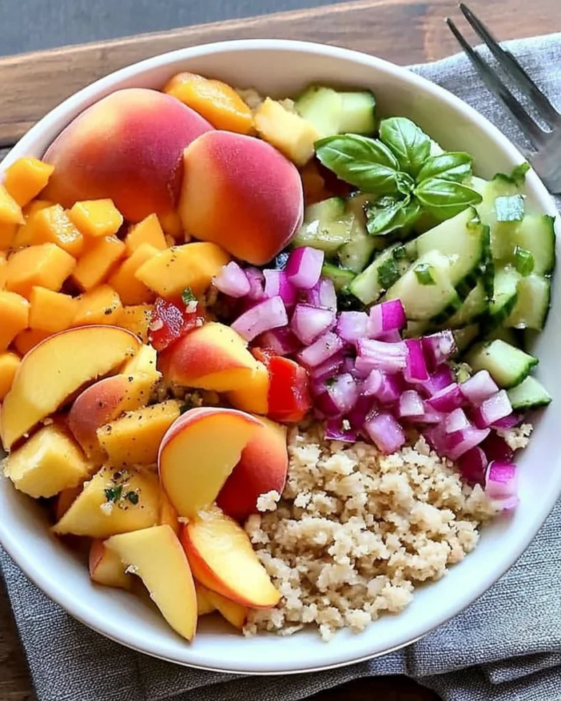 Summer Salad Bowl with Peach Basil Vinaigrette