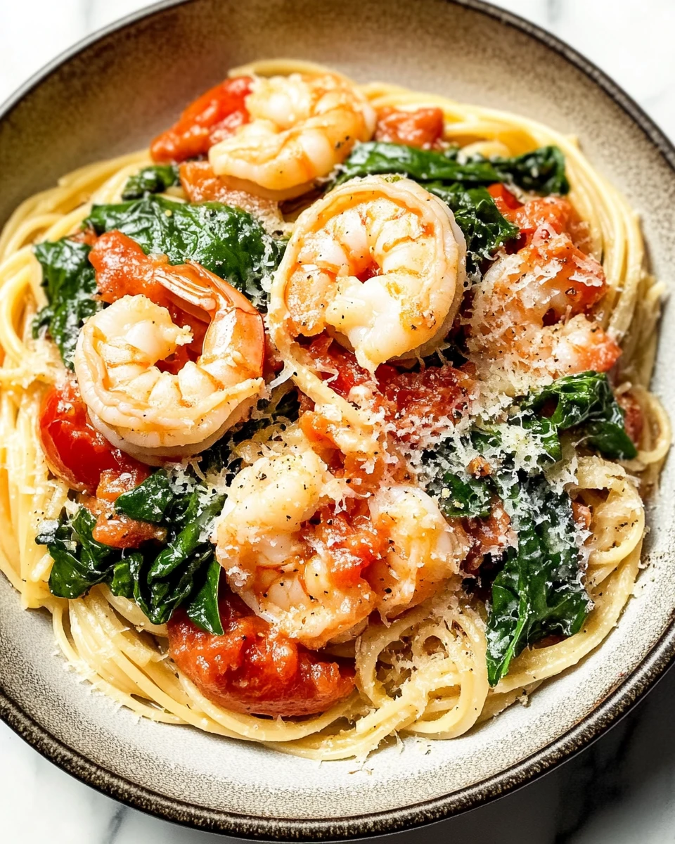 Tomato Spinach Shrimp Pasta