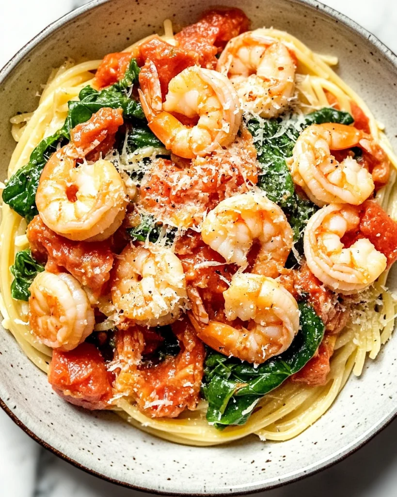 Tomato Spinach Shrimp Pasta
