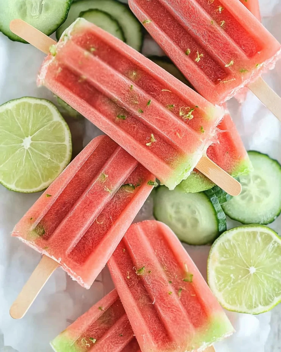 Watermelon Popsicles with Cucumber and Lime
