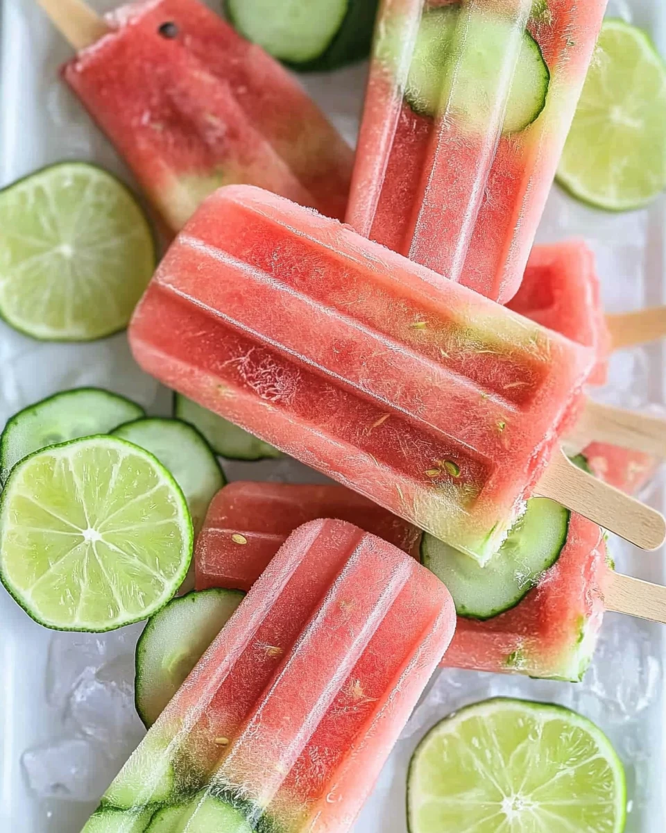 Watermelon Popsicles with Cucumber and Lime