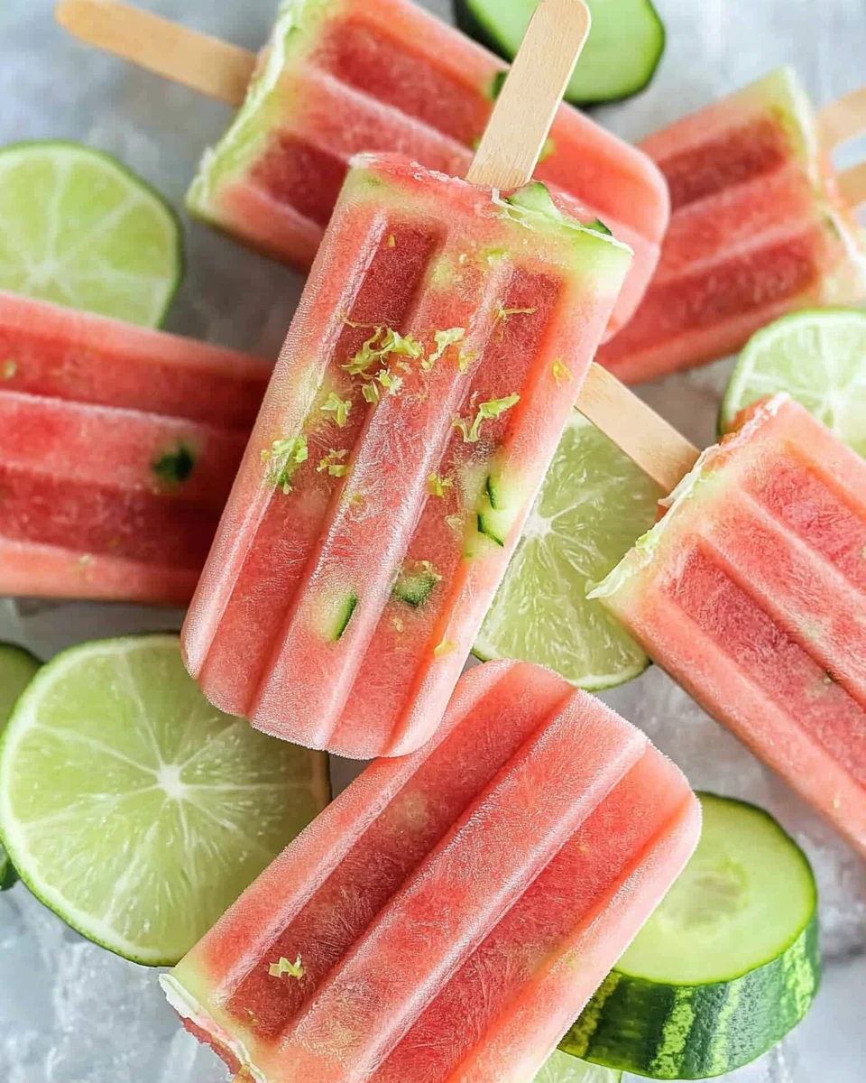 Watermelon Popsicles with Cucumber and Lime