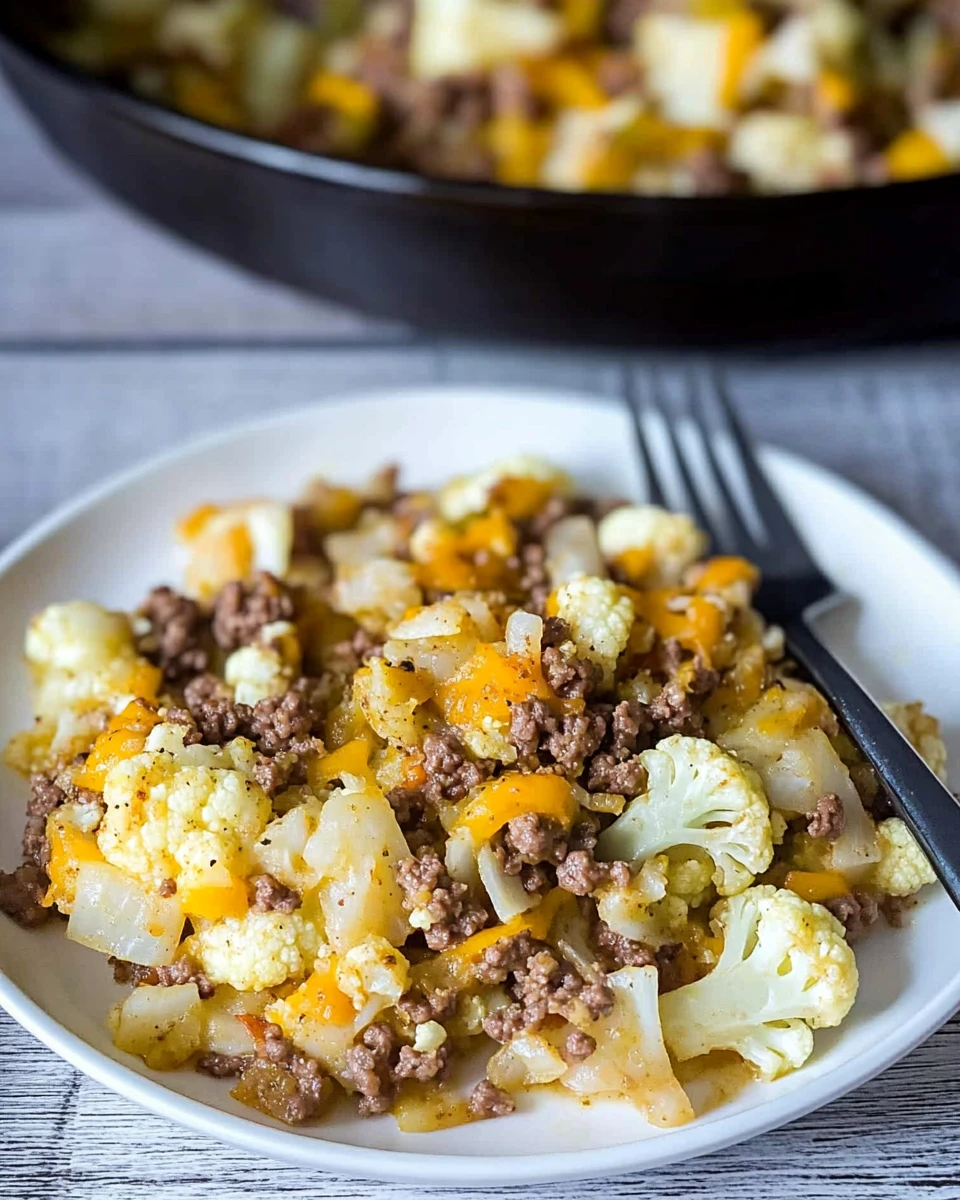 Cauliflower and Ground Beef Hash