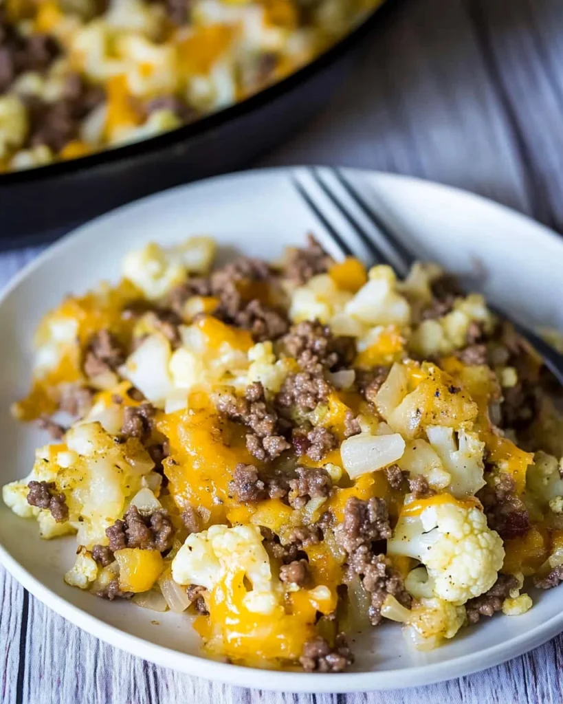 Cauliflower and Ground Beef Hash