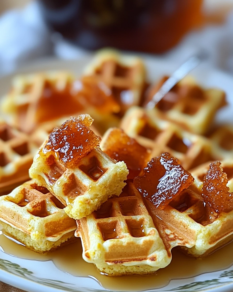 Cornbread Waffle Bites with Honey Butter Syrup