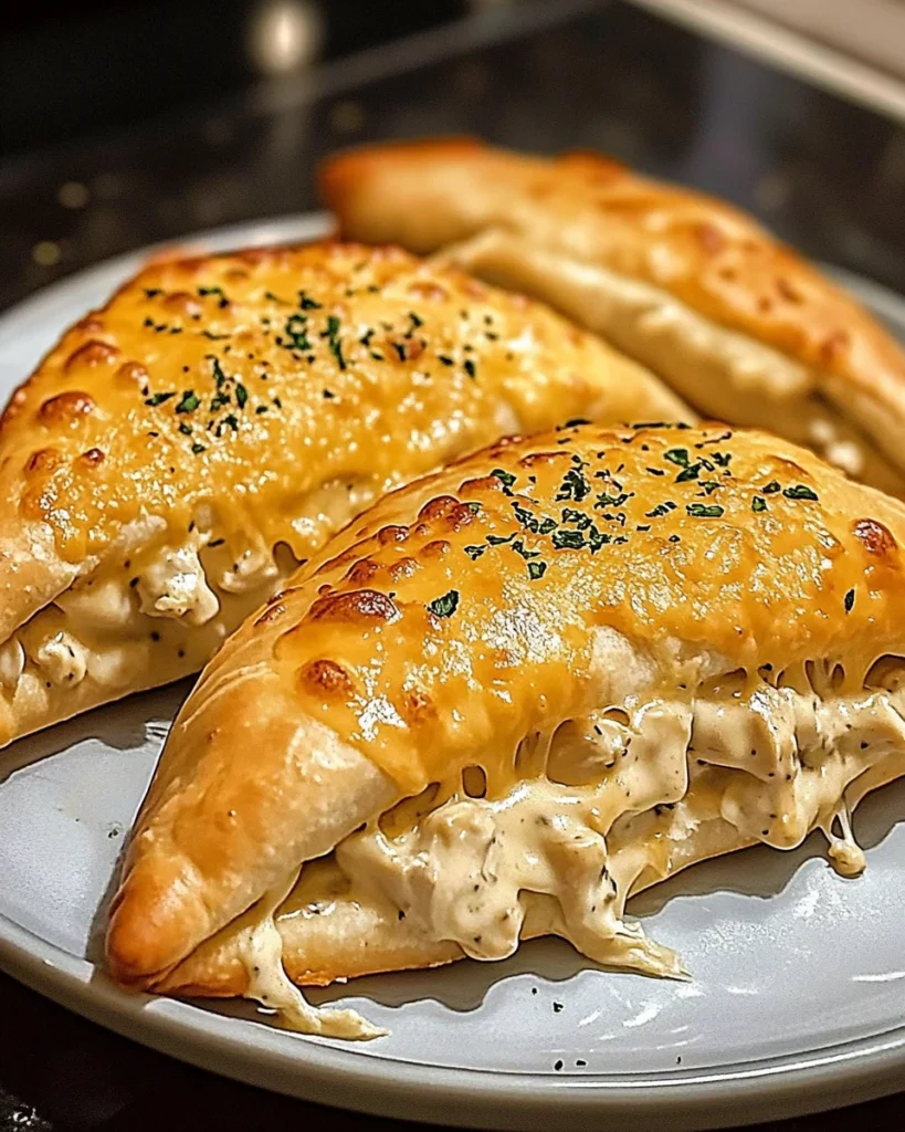 Crispy Cheesy Chicken Alfredo Calzones