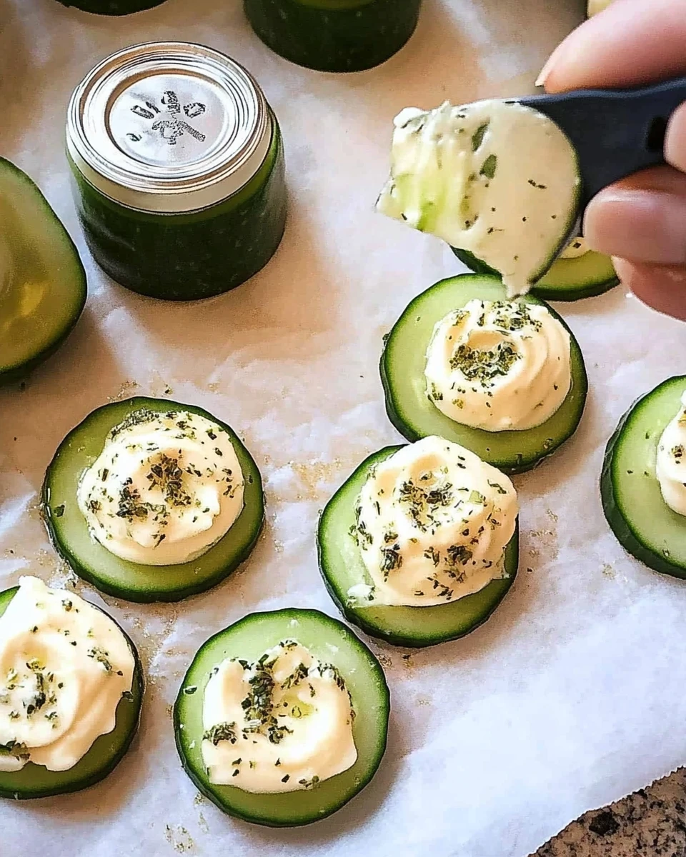 Cucumber Slices With Herb & Garlic Cheese