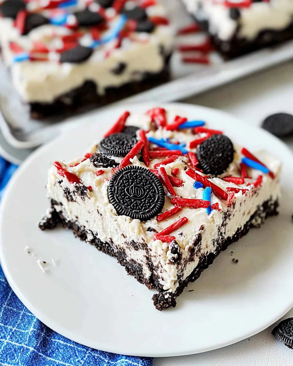 No Bake Fireworks Oreo Cheesecake Bars