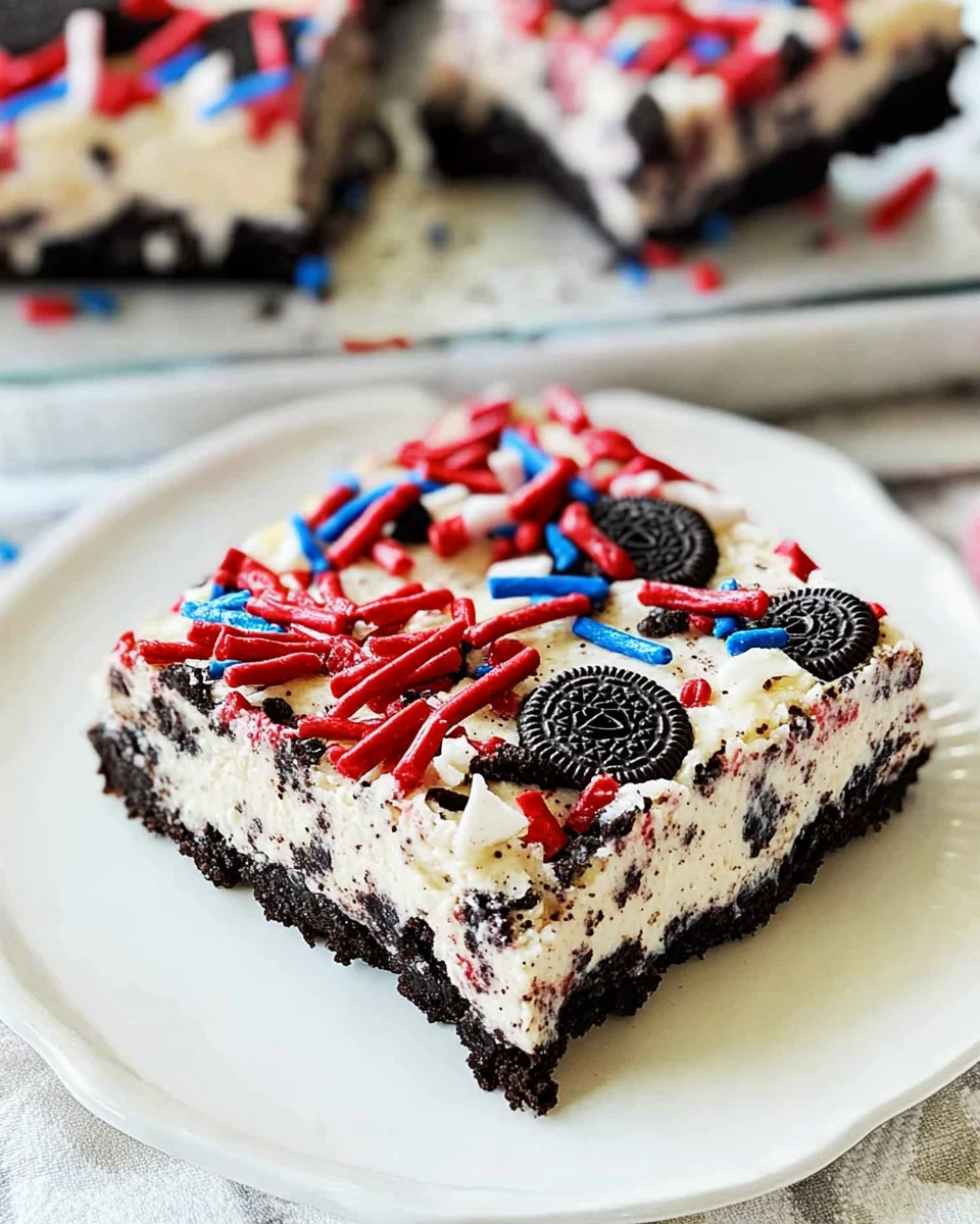 No Bake Fireworks Oreo Cheesecake Bars