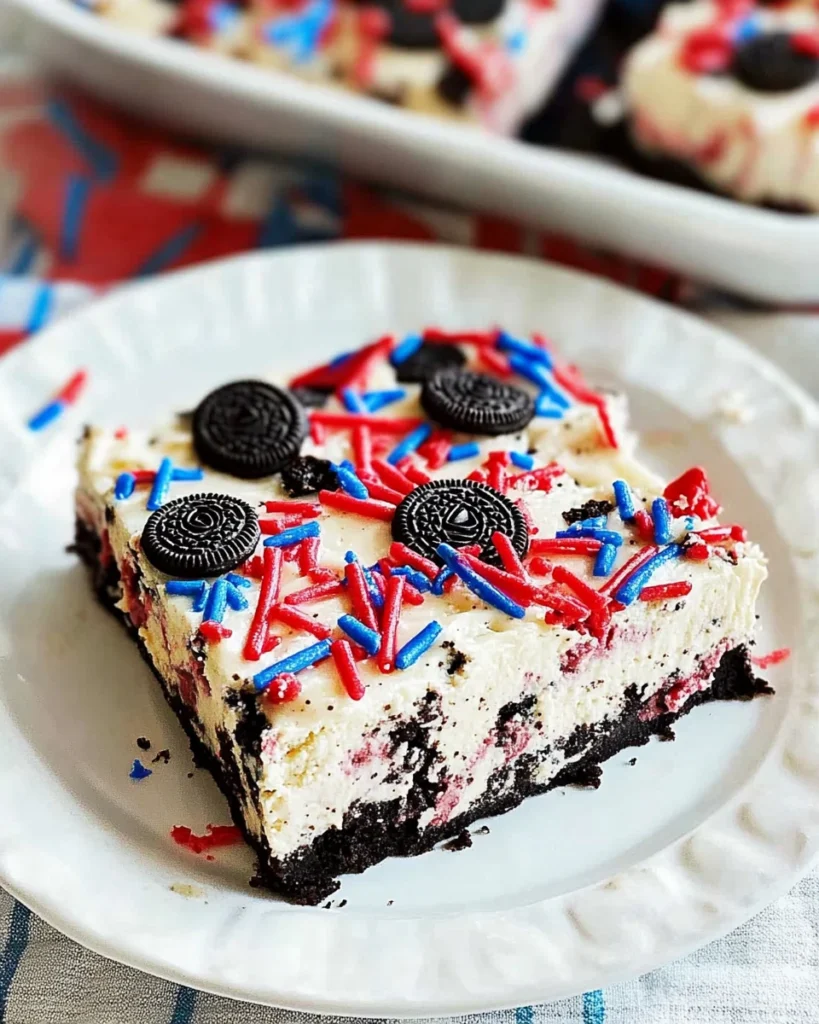 No Bake Fireworks Oreo Cheesecake Bars