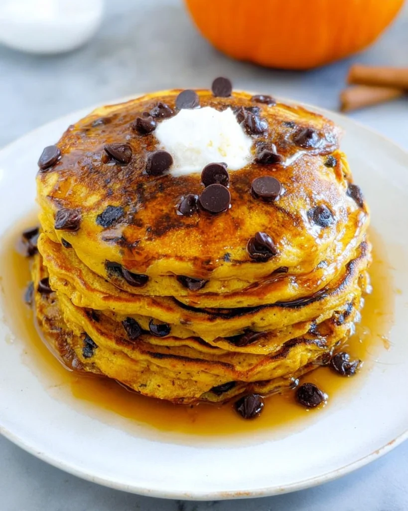 Pumpkin Spice Pancakes with Chocolate Chips