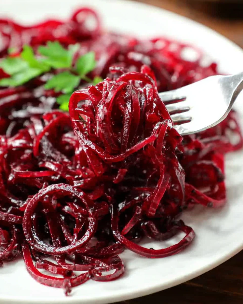 Roasted Spiralized Beets with Honey Mustard Vinaigrette