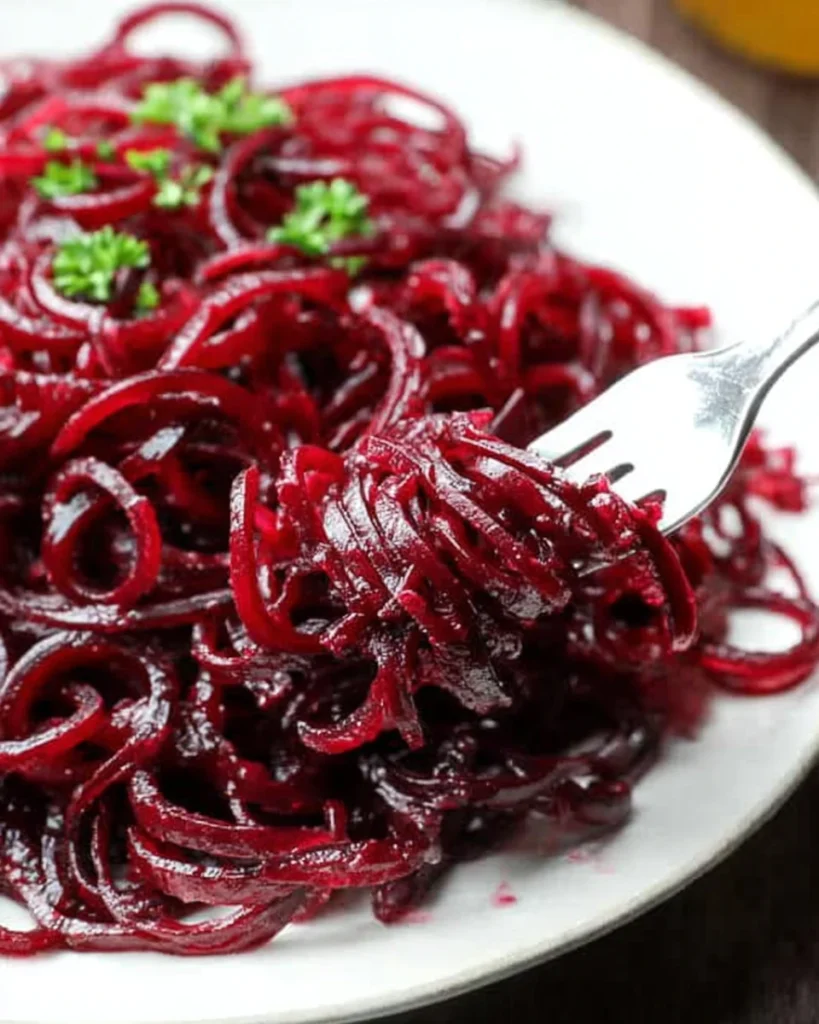 Roasted Spiralized Beets with Honey Mustard Vinaigrette
