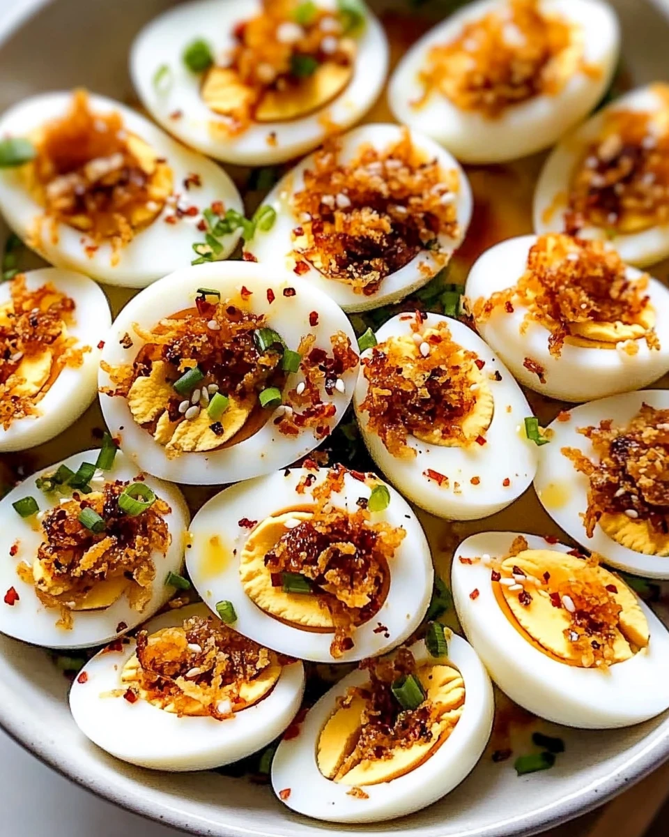 Spicy Deviled Eggs with Crispy Shallots