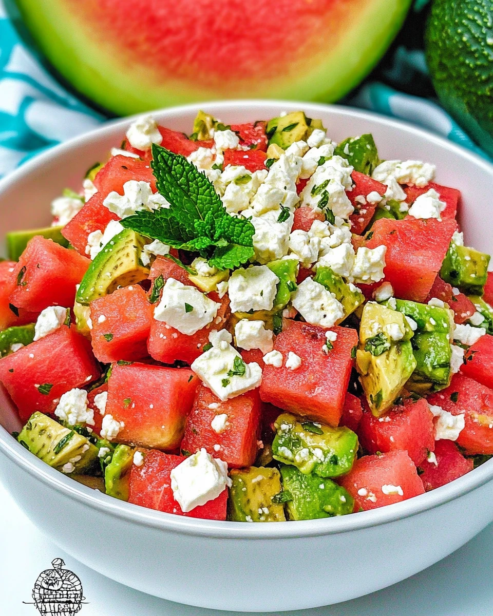 Summer Watermelon Avocado Salad with Feta and Mint