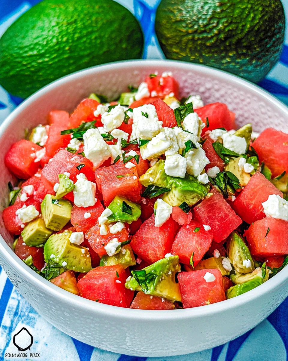 Summer Watermelon Avocado Salad with Feta and Mint