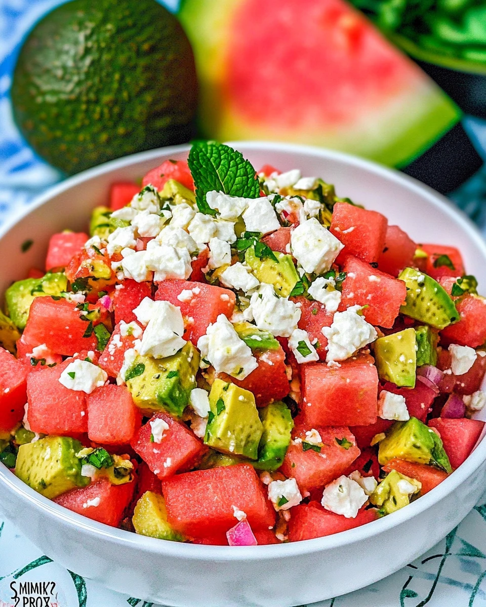 Summer Watermelon Avocado Salad with Feta and Mint