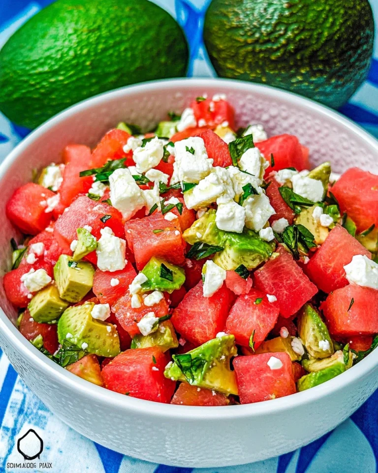 Summer Watermelon Avocado Salad with Feta and Mint