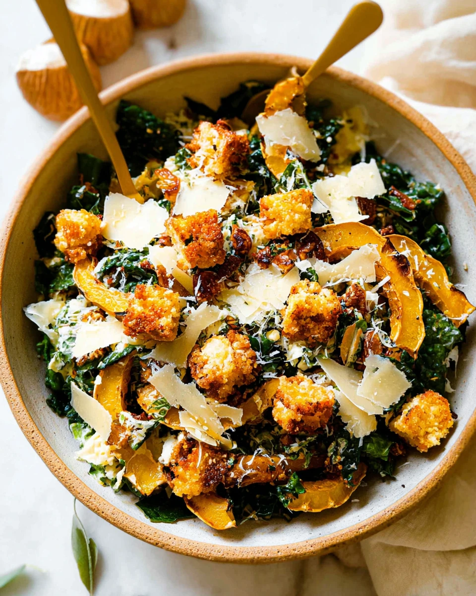 Autumn Caesar Salad with Roasted Delicata Squash Croutons