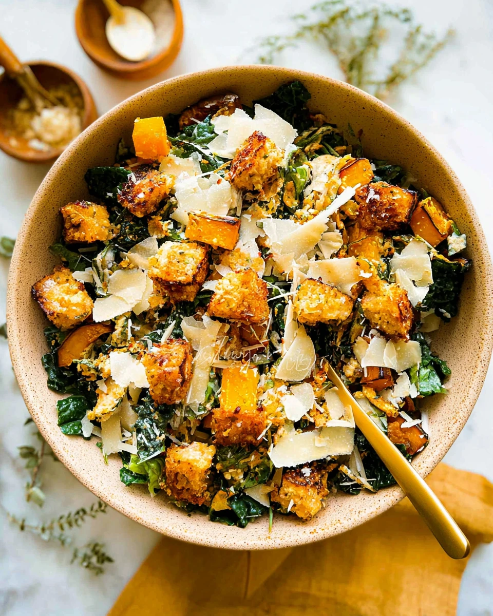 Autumn Caesar Salad with Roasted Delicata Squash Croutons