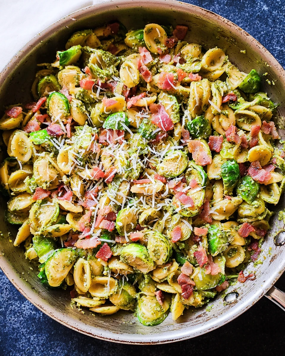Brussels Sprouts and Bacon Pesto Pasta