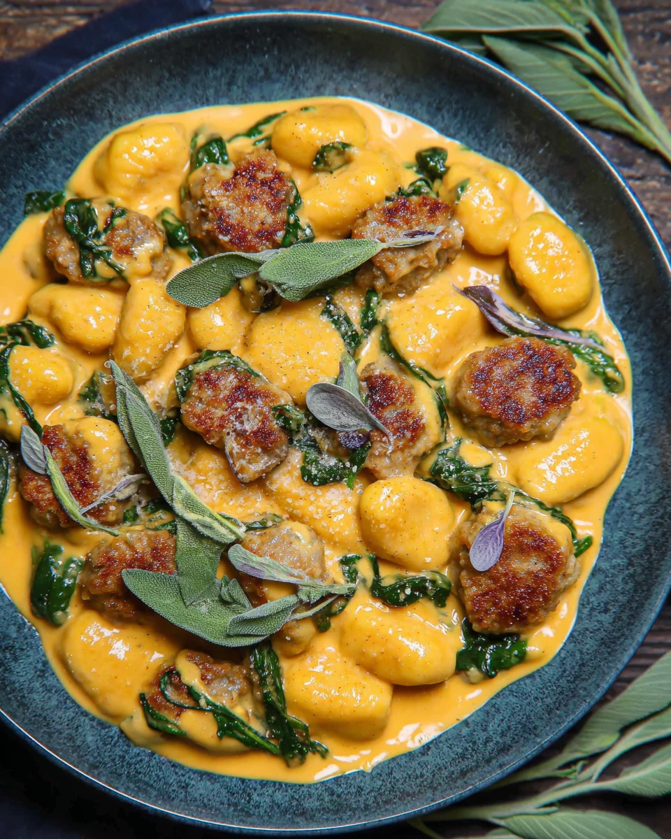 Creamy Pumpkin Gnocchi with Spinach and Sausage