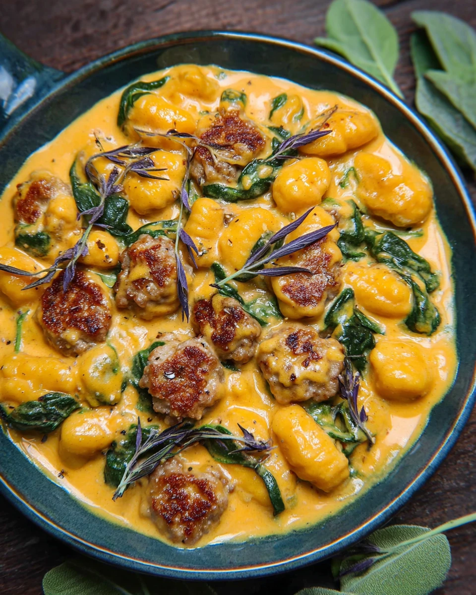 Creamy Pumpkin Gnocchi with Spinach and Sausage