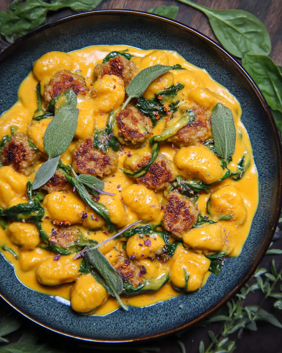 Creamy Pumpkin Gnocchi with Spinach and Sausage