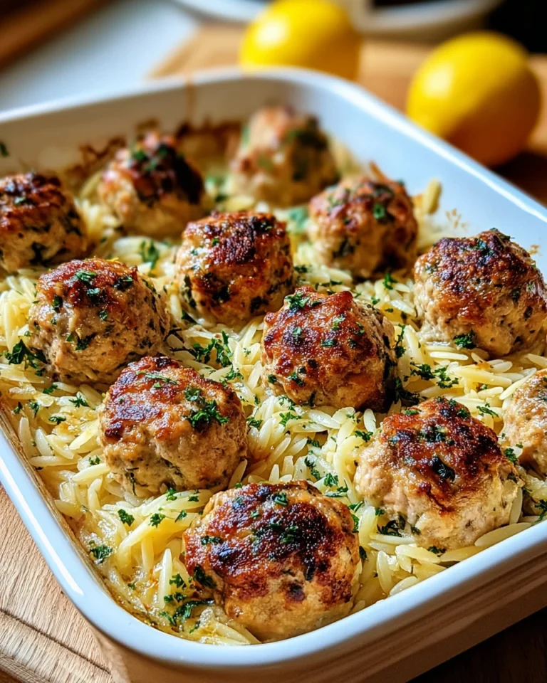 Greek Chicken Meatballs with Lemon Orzo