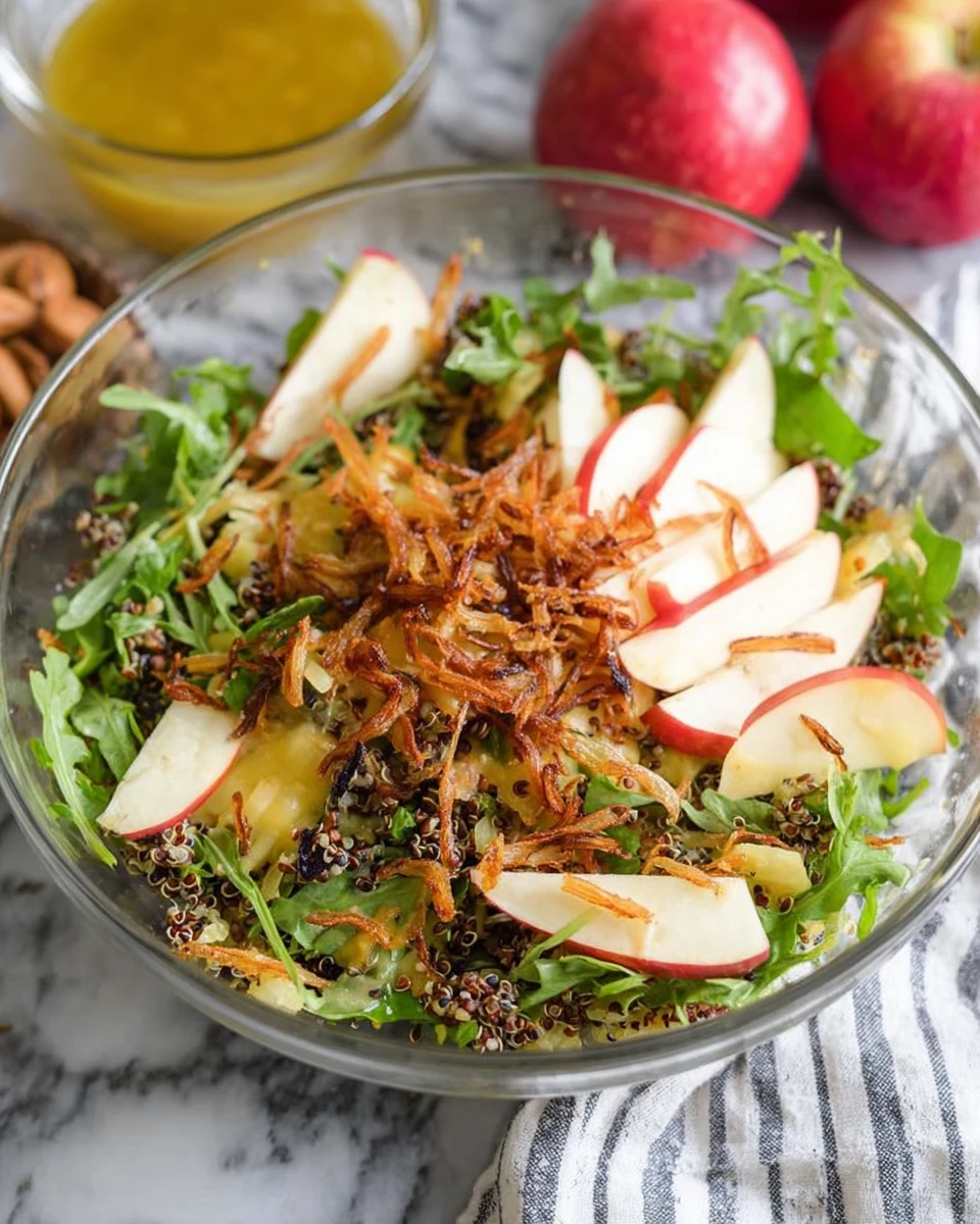 Honey Mustard Quinoa Apple Salad with Crispy Shallots